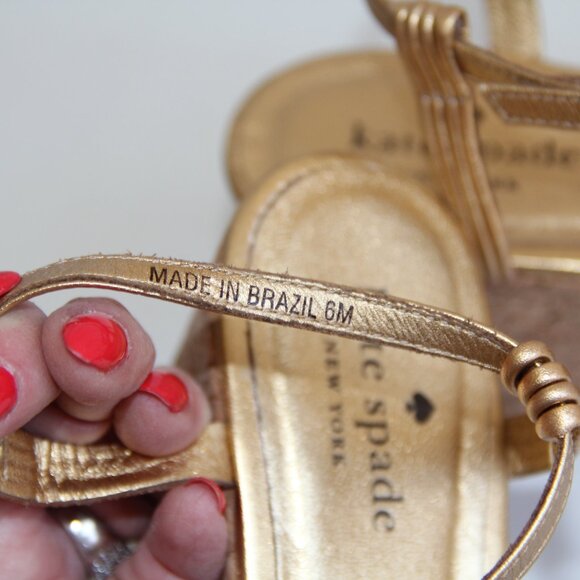 Kate Spade Gold Leather Wedge Sandals Size 6. Gold Metallic Leather Braided - Picture 7 of 7